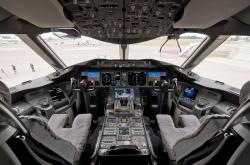 Control panel inside 787 airplane cockpit