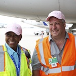 United ramp workers wearing pink
