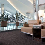 Image of panoramic view of the outside from the windows inside the United Club