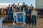 Presentation of a customized United Airlines Warriors basketball jersey