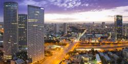 Downtown Tel Aviv, Israel at dusk.
